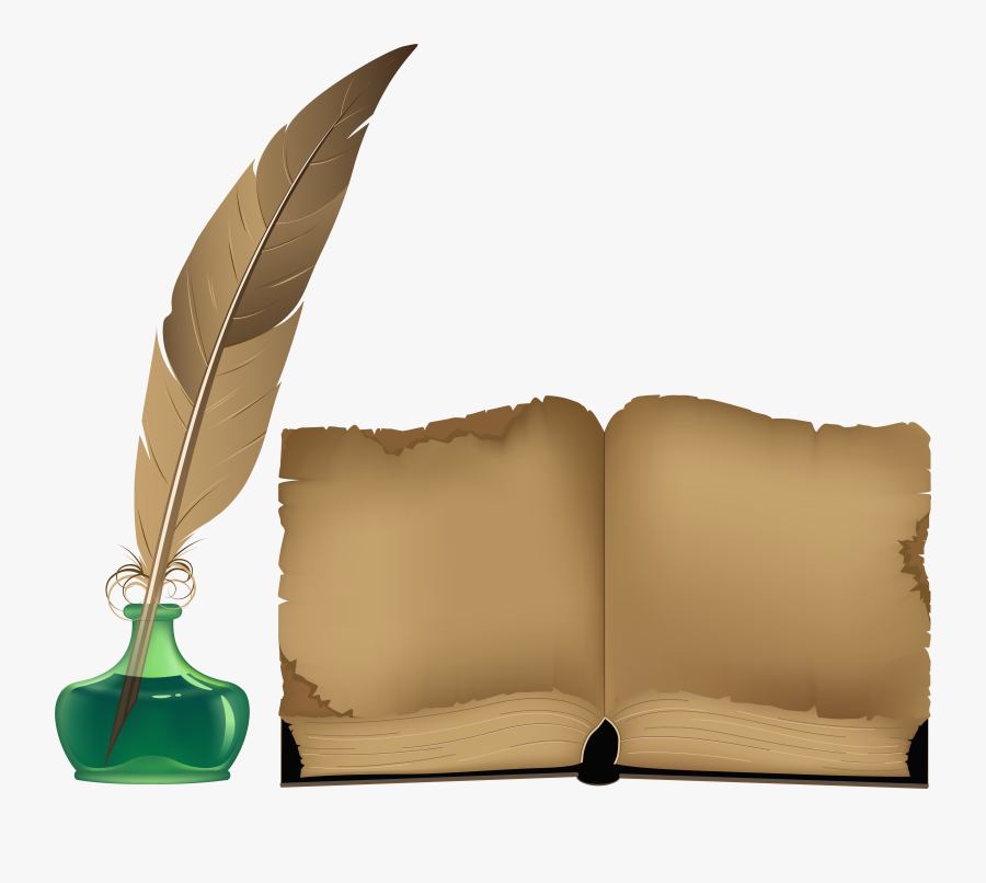 Ancient Book And Inkwell Png Clipart - Old Open Book Clip Art, Transparent Clipart