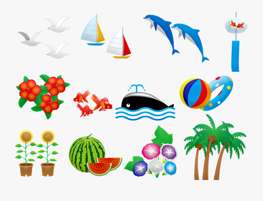 Summer Clip Art, Dolphin, Whale, Palm Tree, Beach - Bilder Sommer Clipart, Transparent Clipart