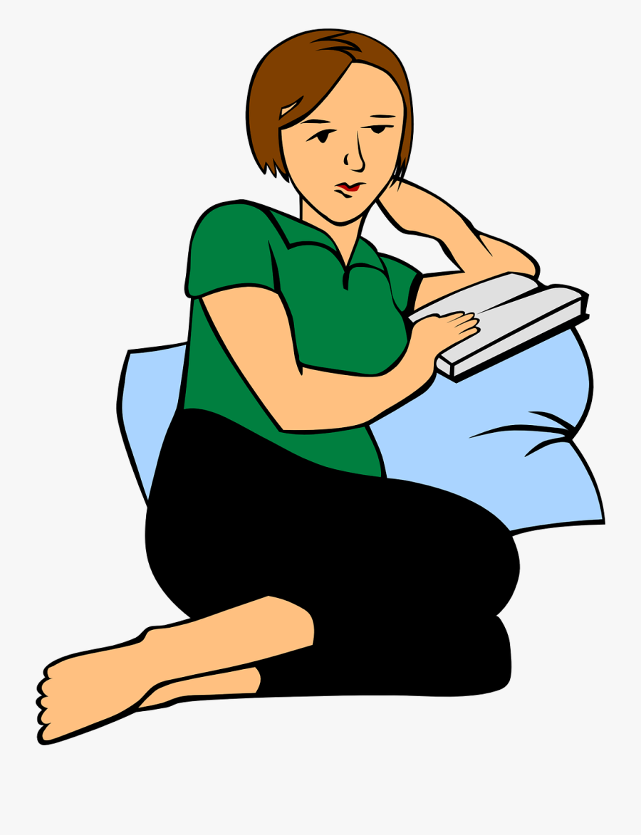 Relaxing Clipart Relaxed Girl - Adult Reading Book Cartoon, Transparent Clipart