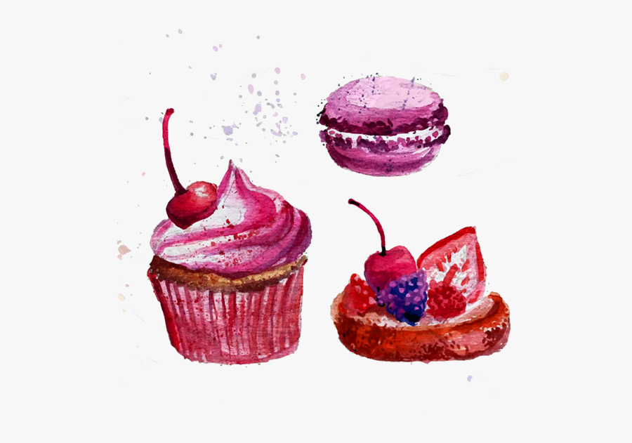 Cupcake Clipart Watercolor - Watercolour Painting Of Sweets, Transparent Clipart