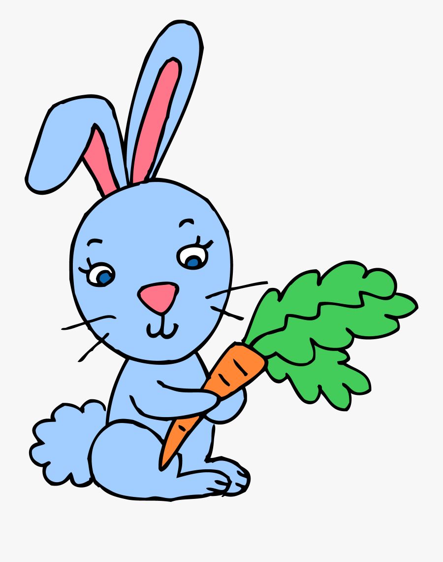 Blue Bunny Rabbit With Carrot Free Clip Art - Rabbit Clipart Black And White, Transparent Clipart
