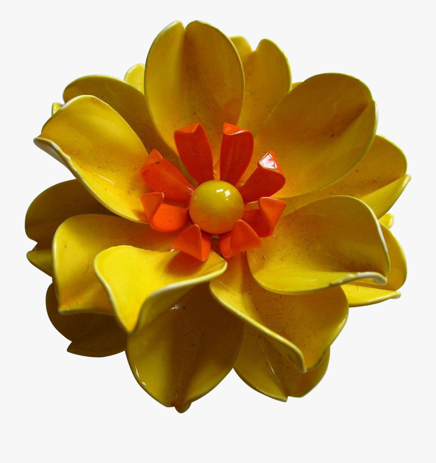 Gorgeous Bright Yellow Orange Flower Power 1960s Enamel - Artificial Flower, Transparent Clipart