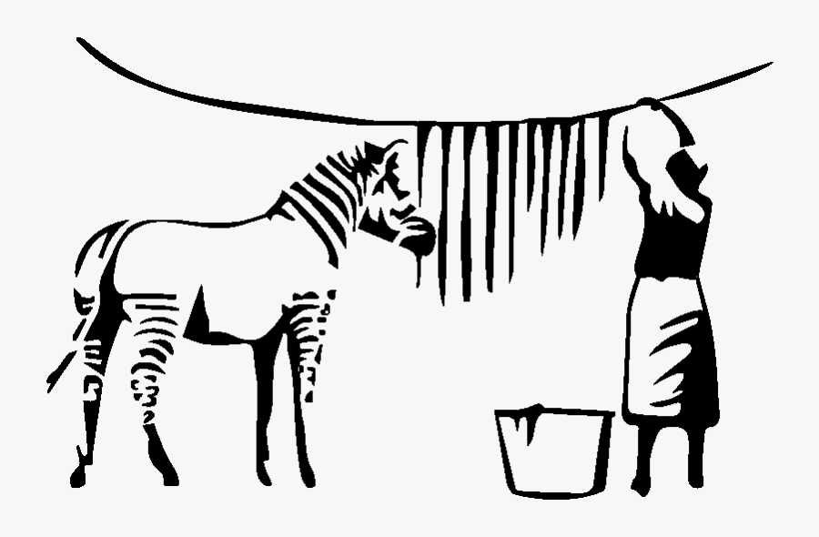 Sticker Zebre Et Silhouette Femme Ambiance Sticker - Banksy Washing Zebra Stripes, Transparent Clipart