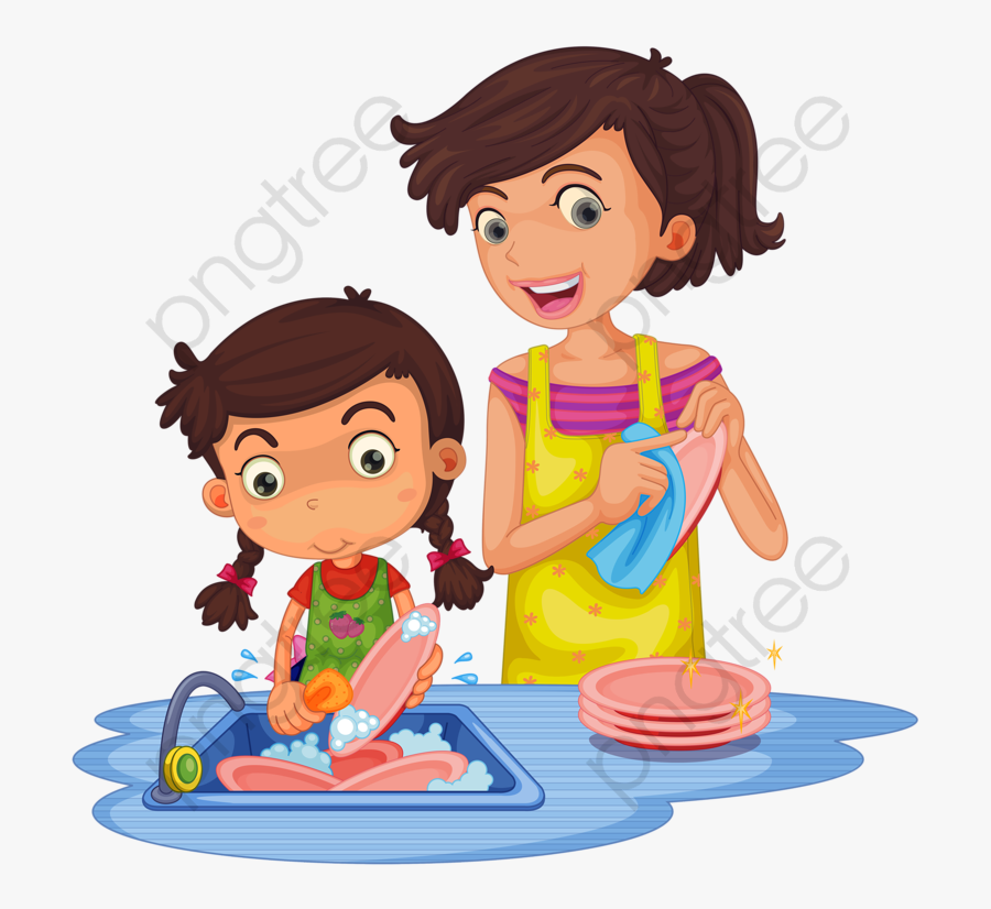 Mother Clipart Helping - Doing The Washing Up Clipart, Transparent Clipart
