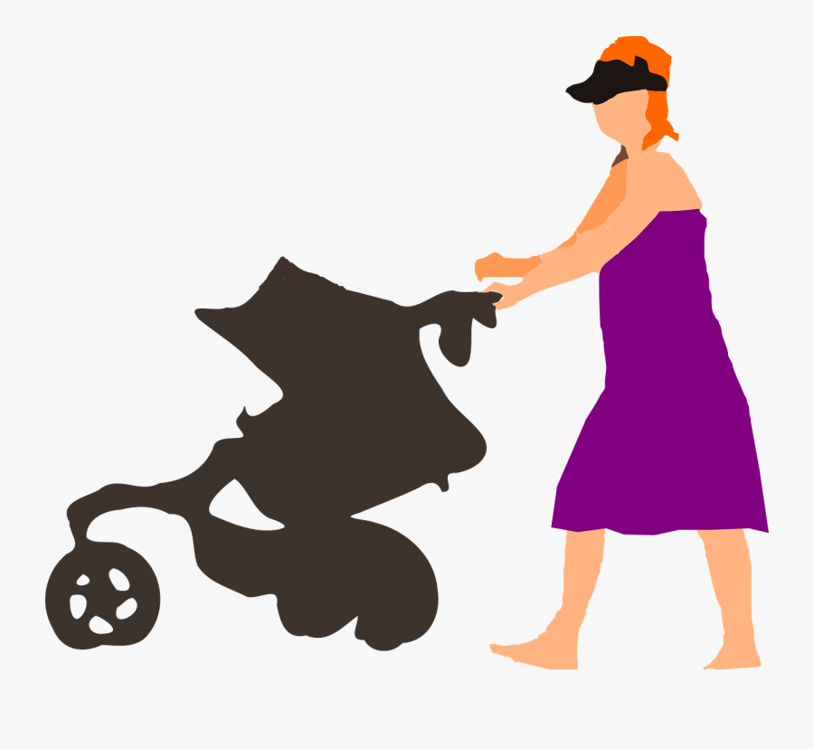 Stroller Baby, Lady, Woman, Mom, Push, Walking, Mother, - Cartoon Png Mother Walking, Transparent Clipart