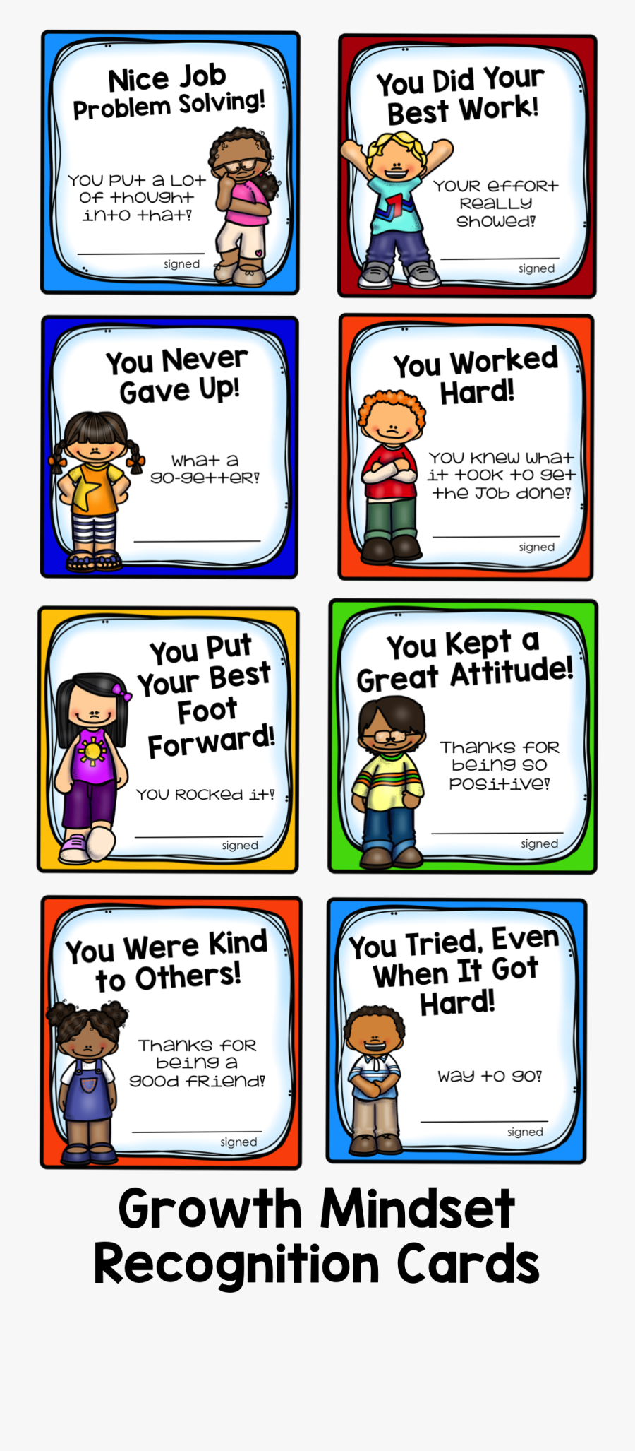 Growth Mindset Student Recognition Cards - Growth Mindset Cards, Transparent Clipart