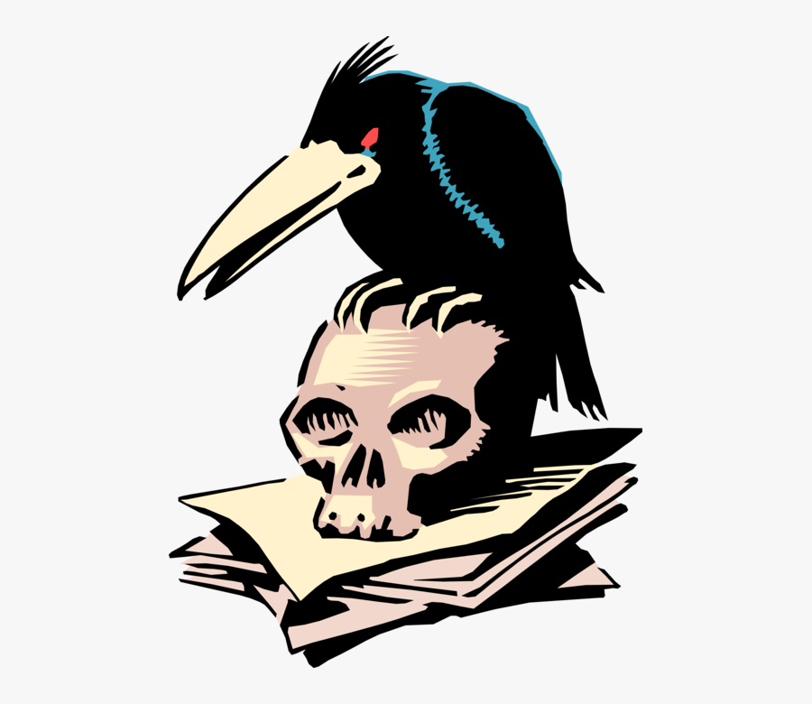 Vector Illustration Of Black Crow Bird Sits On Human - Halloween Crow Clipart, Transparent Clipart