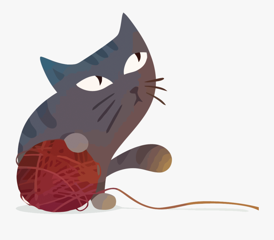 Vector Cat And Wool - Cat With Yarn Ball Png, Transparent Clipart