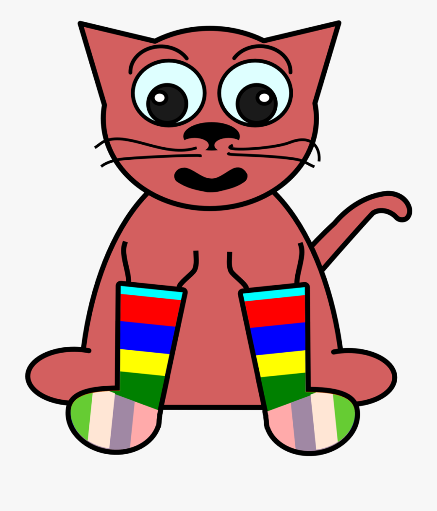 Cartoon Cat In Rainbow Socks - Silly Socks Clip Art, Transparent Clipart