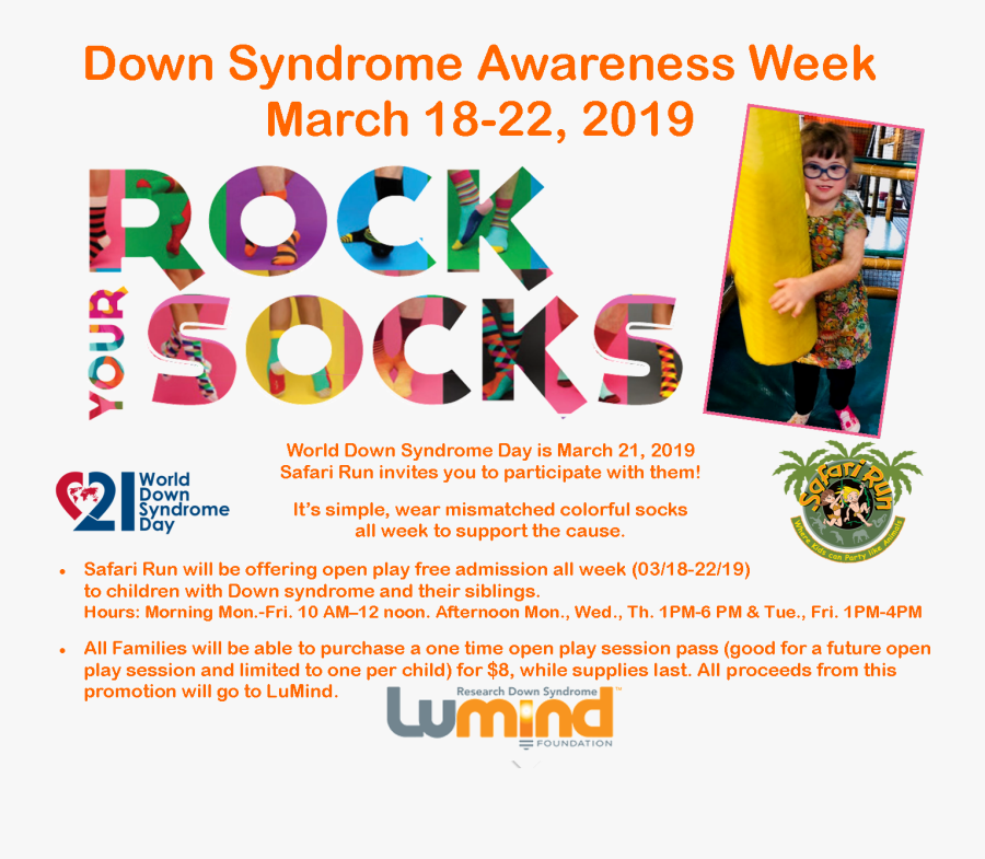 Safari Run Will Be Offering Open Play Free Admission - World Down Syndrome Day Socks Flyer, Transparent Clipart