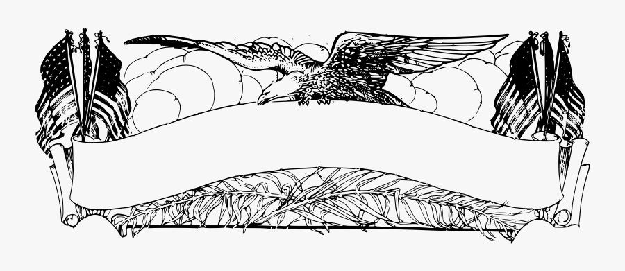 Drawn Bald Eagle Banner Drawing - Black And White Eagle And American Flag Clipart, Transparent Clipart