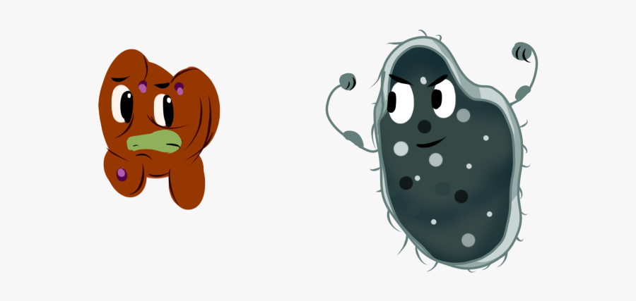 Illustration Of A Brown Blob Grimacing At A Bacteria - Cartoon Bacteria With Muscles, Transparent Clipart