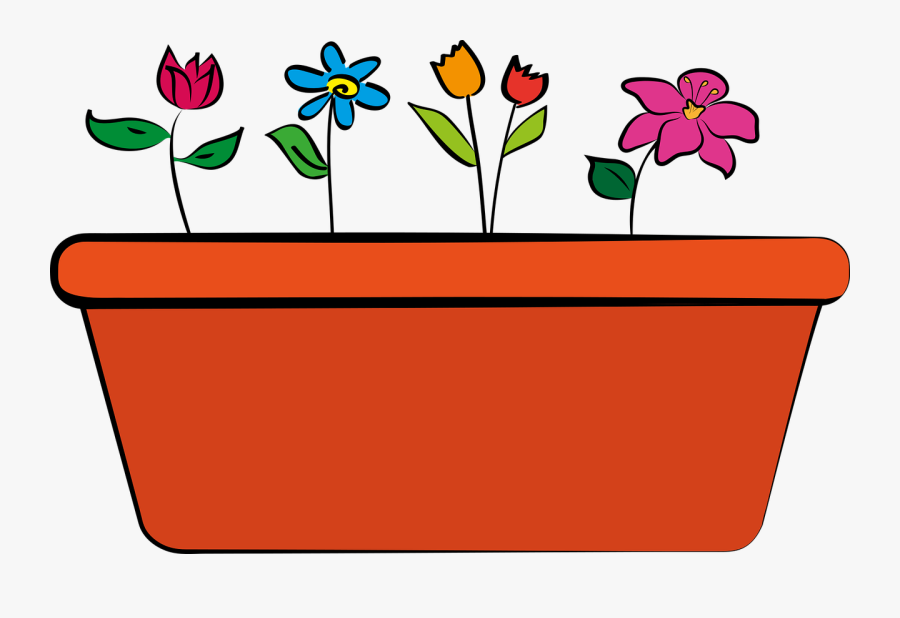 Flowerpot, Flower, Flowers, Plants, Spring, Cooking - Maceta Alargada Con Flores, Transparent Clipart
