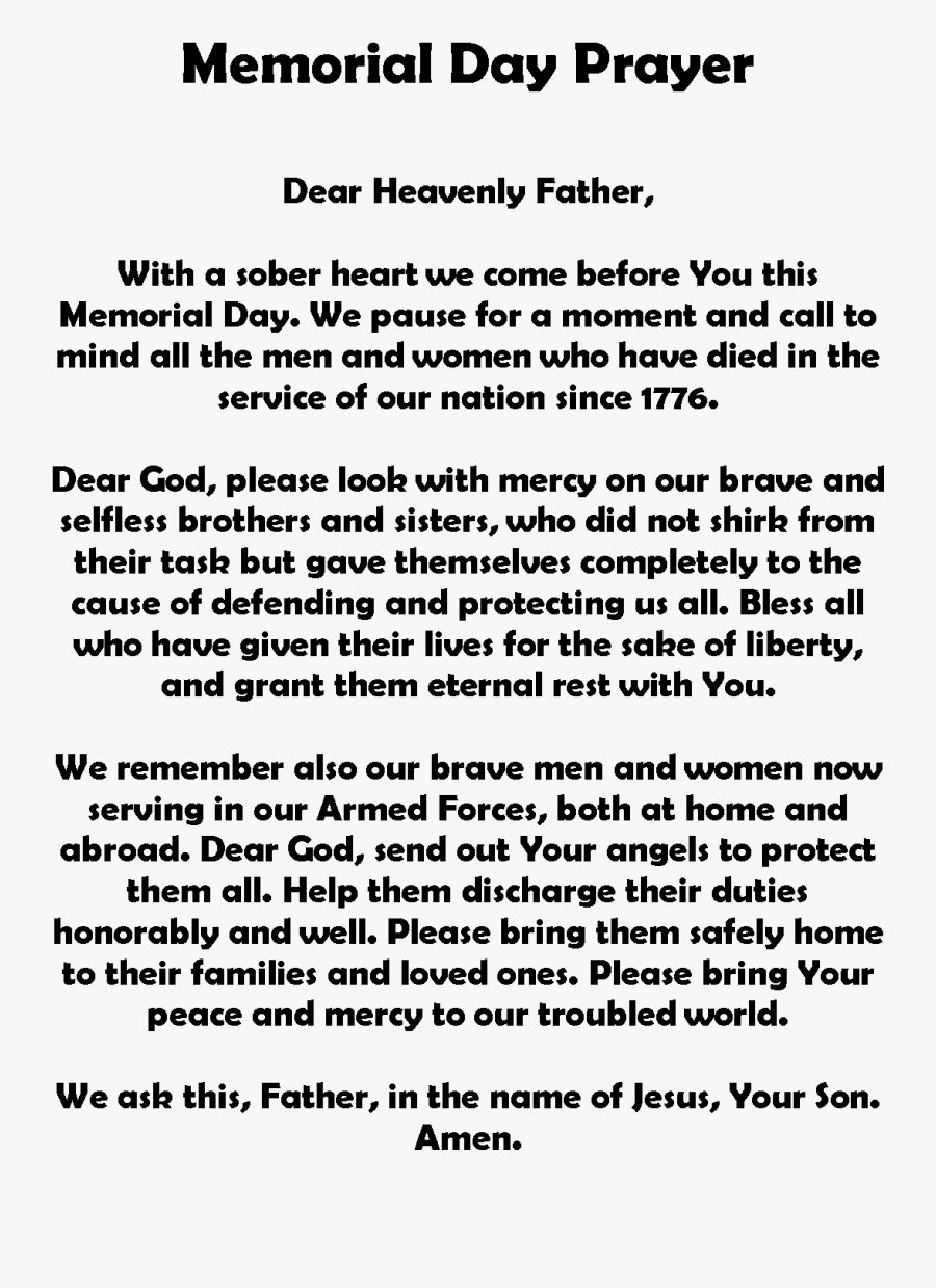 Happy Thank You Images - Memorial Day Prayer 2019, Transparent Clipart