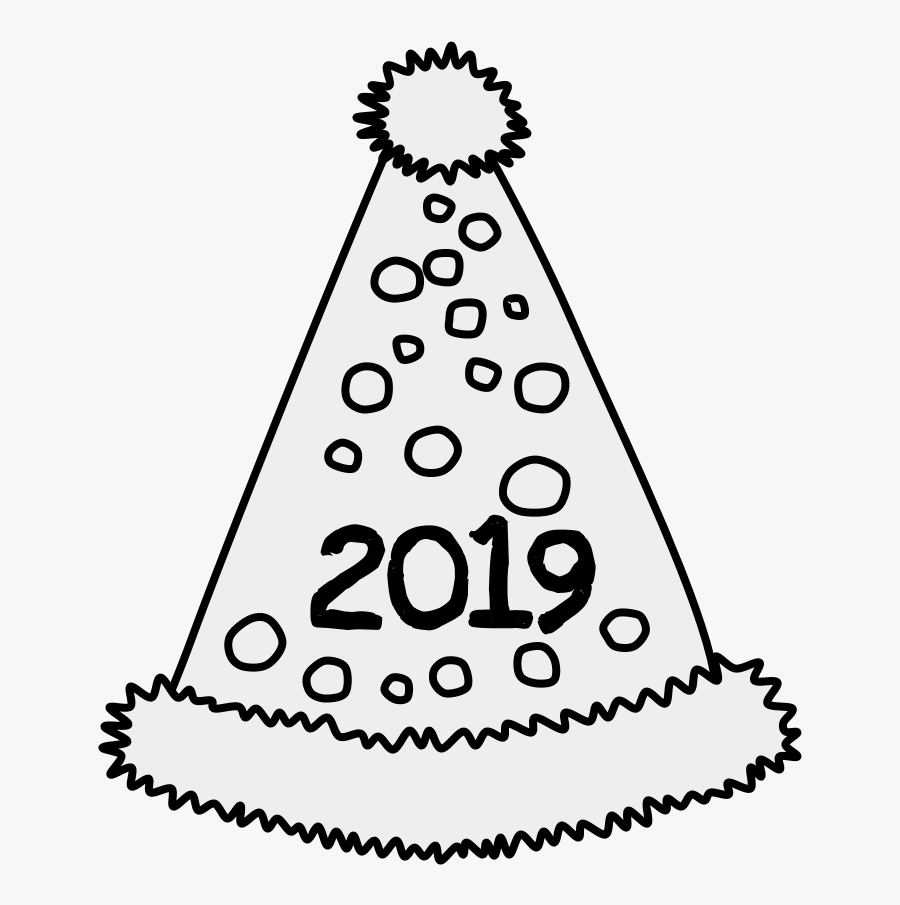 Party Hat, Pom-pom, Tinsel, Dots, 2019, Black And White - Party Hat, Transparent Clipart