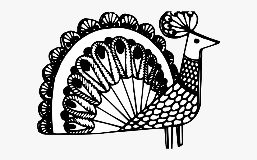Transparent Fan Clipart Black And White - Black Line Peacock Art Design, Transparent Clipart