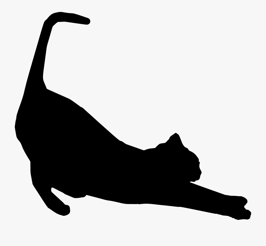 Cat Silhouette Animal Free Black White Clipart Images - Cat Stretching Silhouette Png, Transparent Clipart