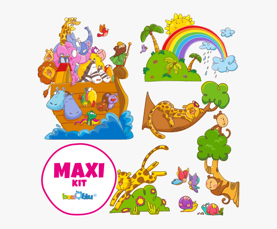 Wall Decors For Kids Maxi Kit Noahs Ark - Noah's Ark Cartoon Drawing, Transparent Clipart