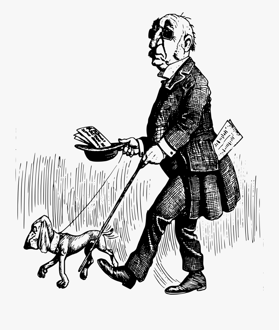 Jpg Free Download Man Walks His Big Image Png - Blind Man With Dog Clipart Black And White, Transparent Clipart