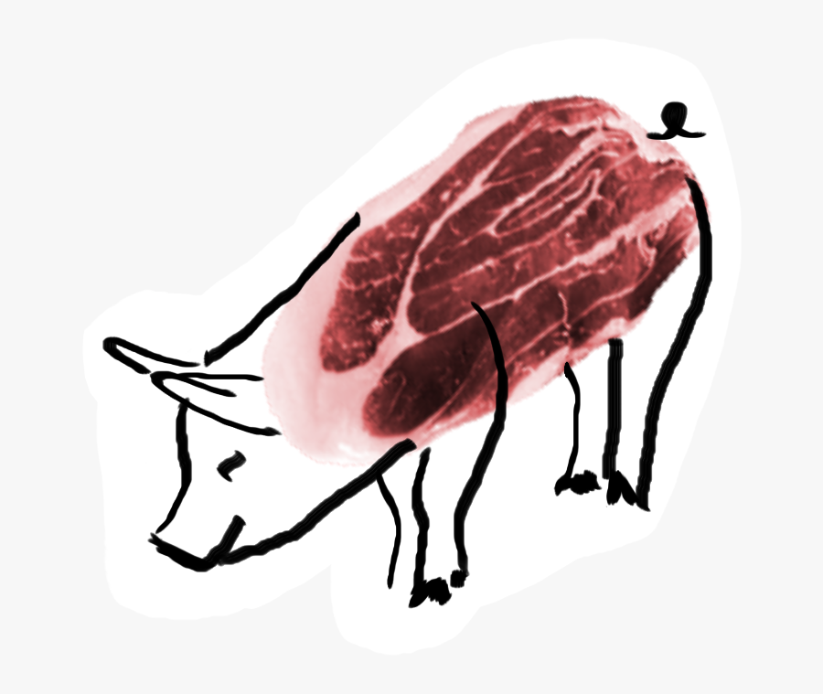The Outline Of A Pig Is Drawn Over A Leg Of Ham - Red Meat, Transparent Clipart