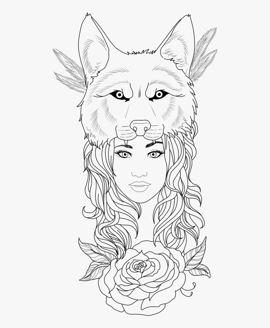 Wolf Tattoos Clipart Girl - Girl Wolf Tattoo Designs, Transparent Clipart