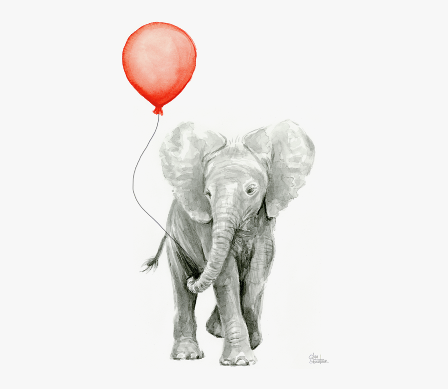 Watercolor Elephant With Balloon, Transparent Clipart