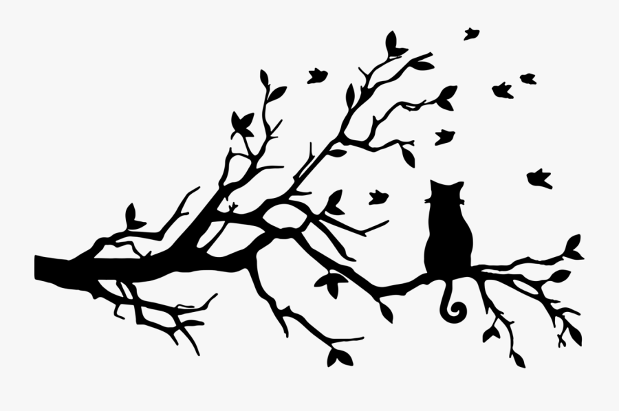 Image - Cat In Tree Silhouette, Transparent Clipart