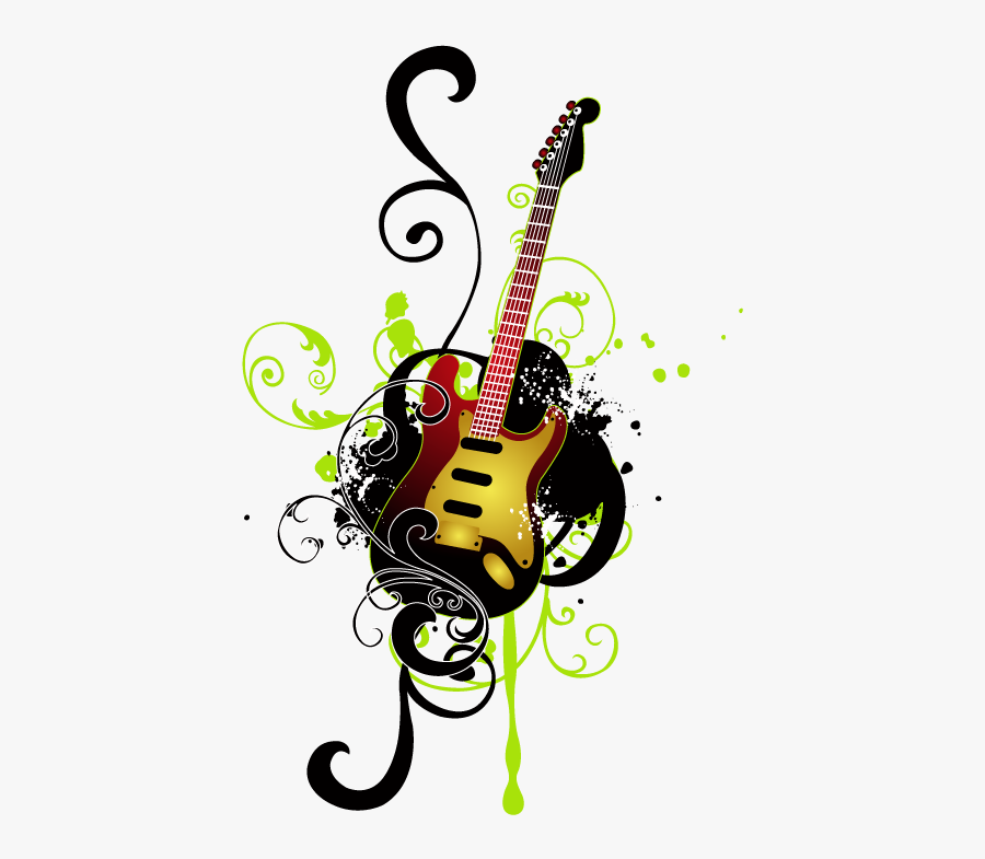 Poster Material Illustration Guitar Instrument Musical - Vector Png Rose With Guitar, Transparent Clipart