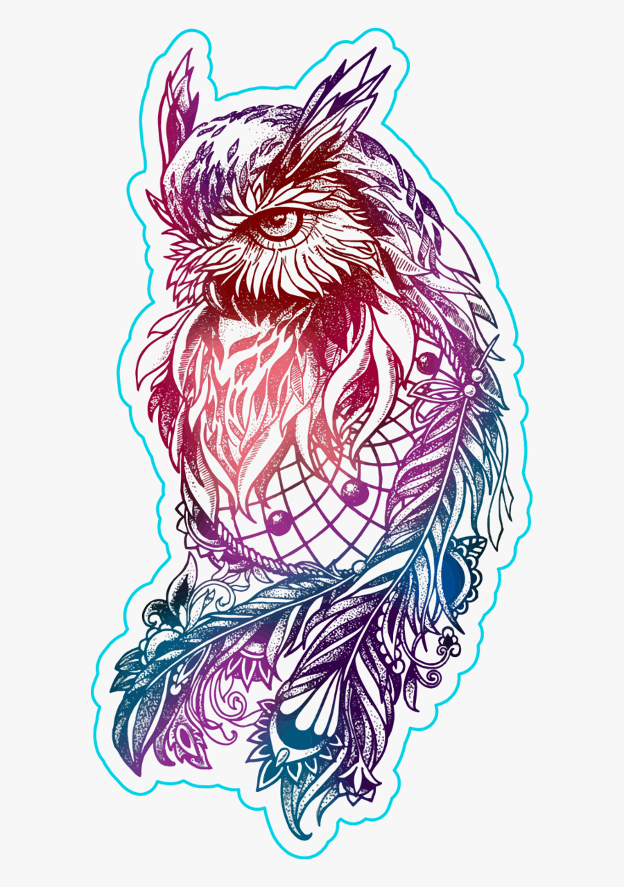 Owl Black And White Clipart Dream Catcher - Dotwork Owl, Transparent Clipart