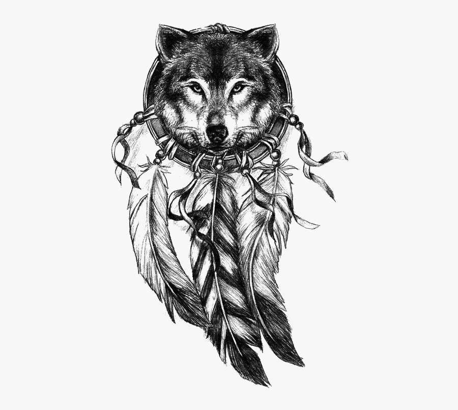 Gray Tattoo Dreamcatcher Wolf Avatar Drawing Clipart - Spiritual Wolf Tattoo, Transparent Clipart