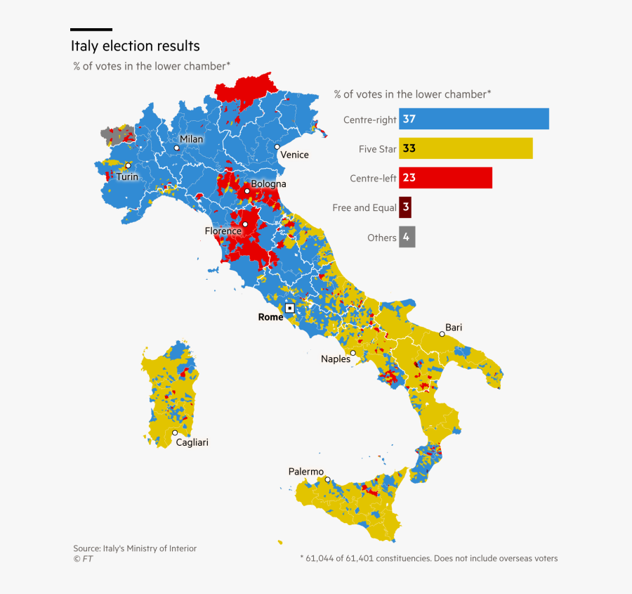 Clip Art Political Map Of Italy - Italian Election Results 2018, Transparent Clipart