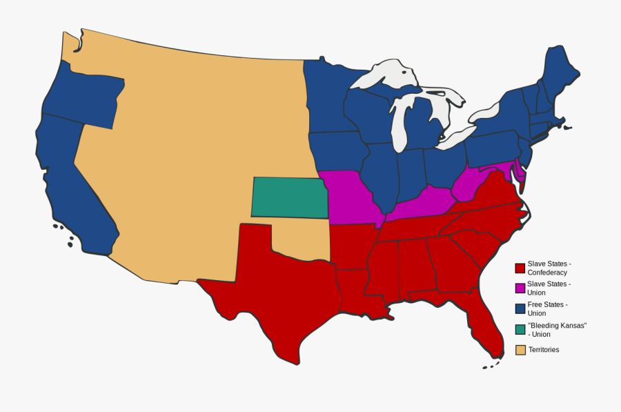 Slave And Free States Before The American Civil War - American Civil War Map, Transparent Clipart