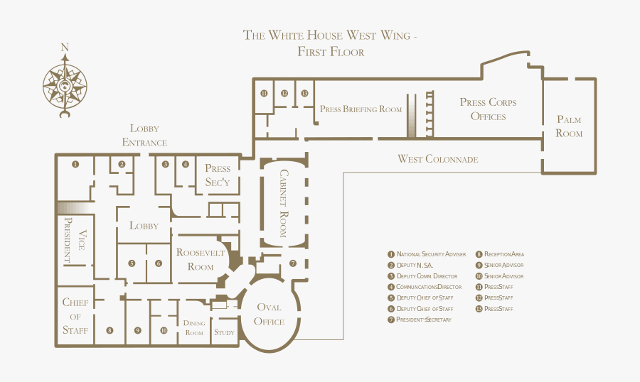 House Floor Plan Clipart - White House Floor Plan West Wing, Transparent Clipart