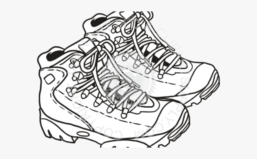 Walking Boots Line Drawing, Transparent Clipart