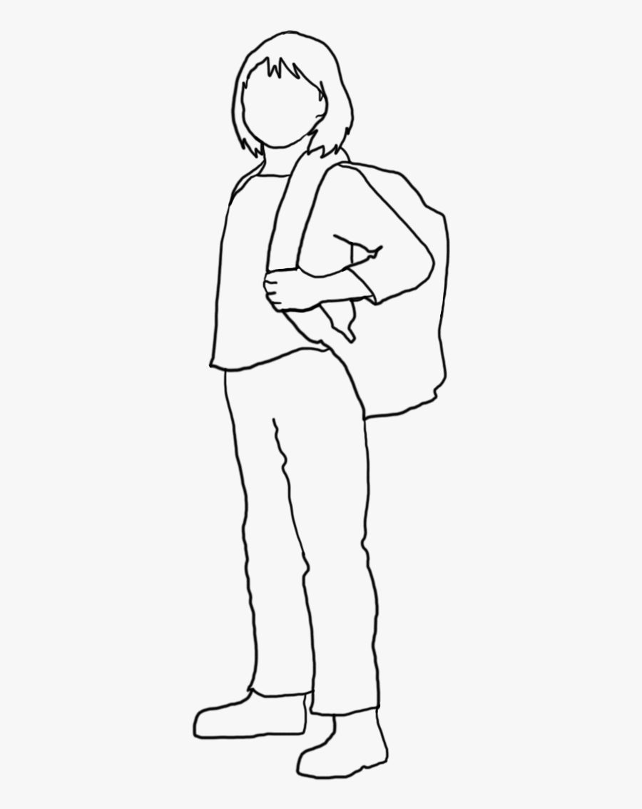 Black Stroke Silhouette School Girl - Girl Going To School Drawing, Transparent Clipart