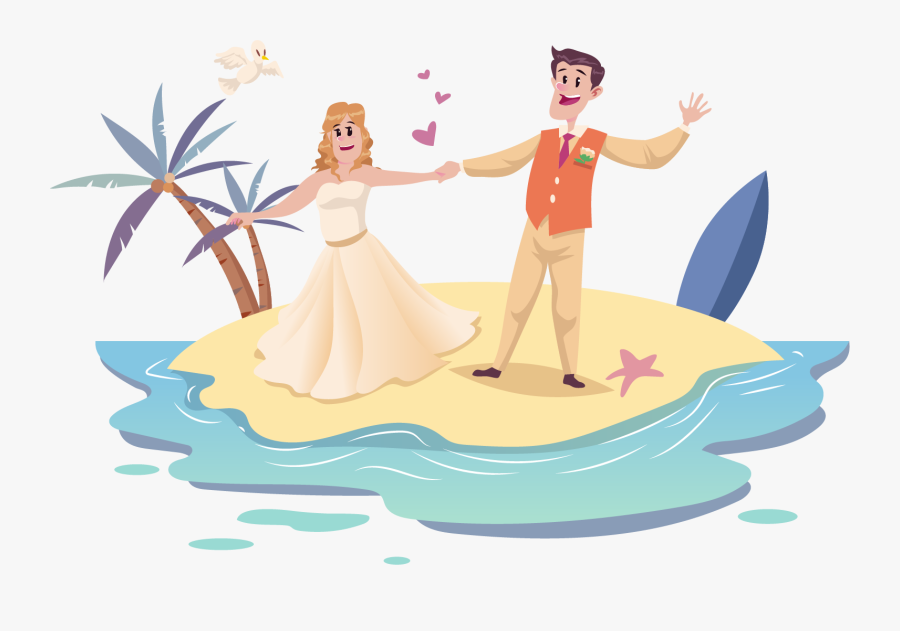 Weddings Free Clipart Happy Couple - Wedding Couple Cartoon Beach, Transparent Clipart