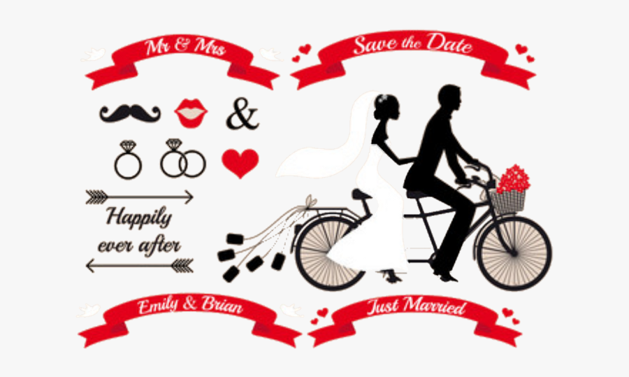 Tandem Bike Wedding Couple Clipart , Png Download - Tandem Bike Just Married, Transparent Clipart