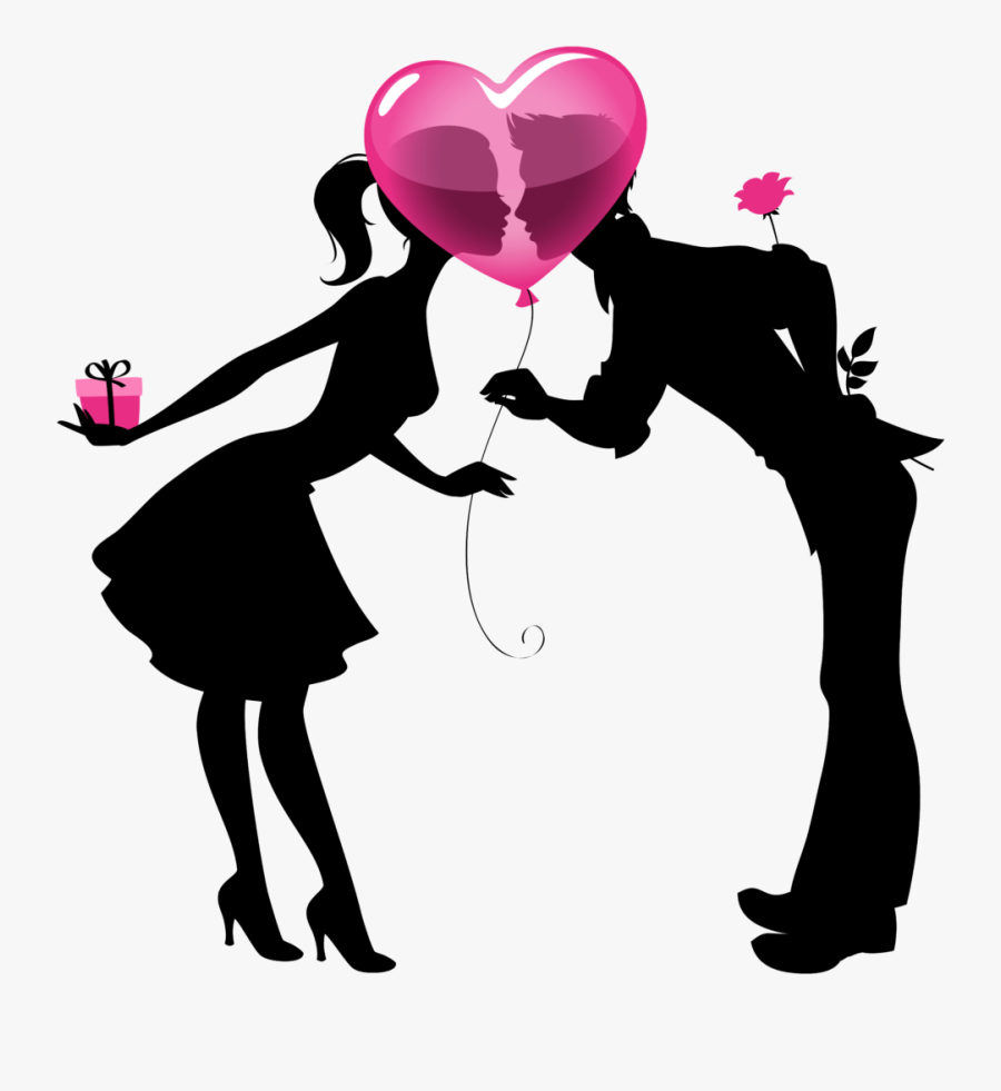 Valentine Silhouettes With Heart - Casal De Namorados Em Png, Transparent Clipart