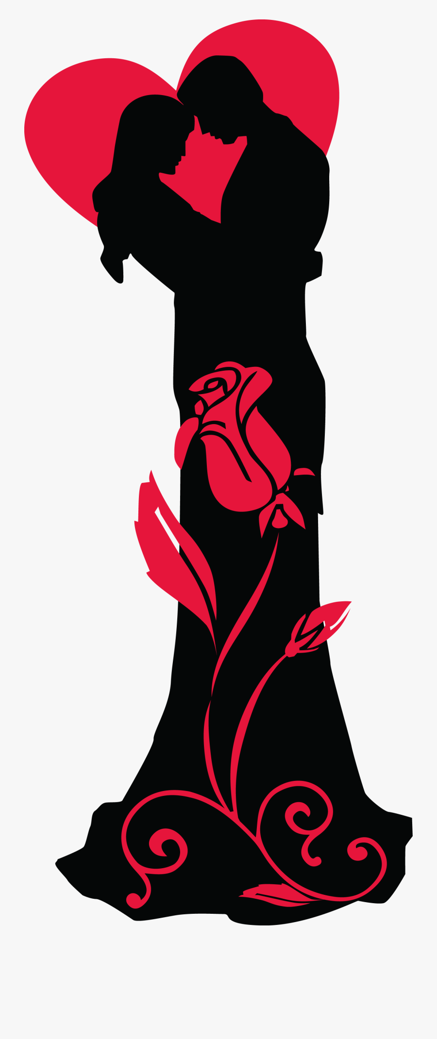 Transparent Loving Couple Silhouettes With Red Heart - Couple Silhouette Png, Transparent Clipart