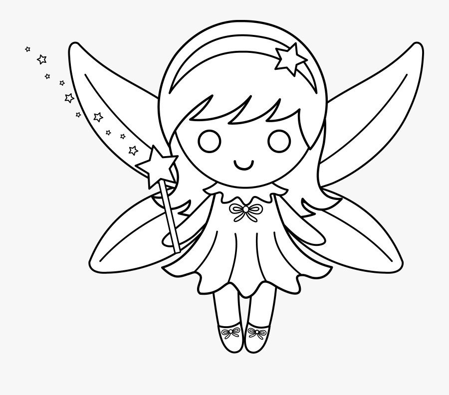 Cute Colorable Fairy Design Free Clip Art - Easy Cute Fairy Drawing, Transparent Clipart