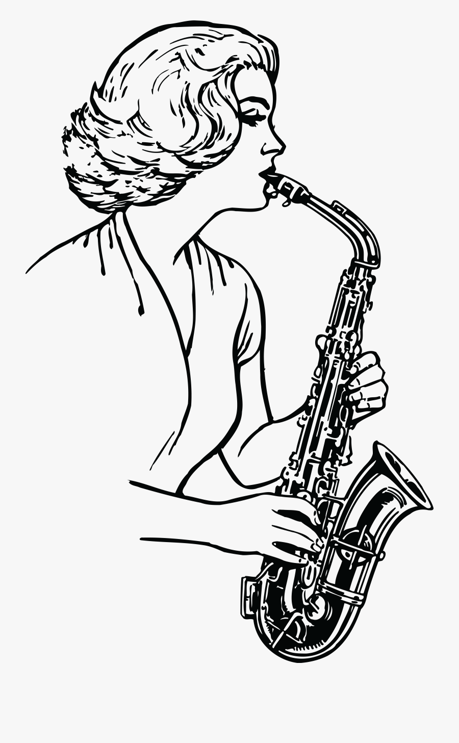 Baritone Saxophone Drawing Musical Instruments Clip - Playing Saxophone Clipart Black And White, Transparent Clipart