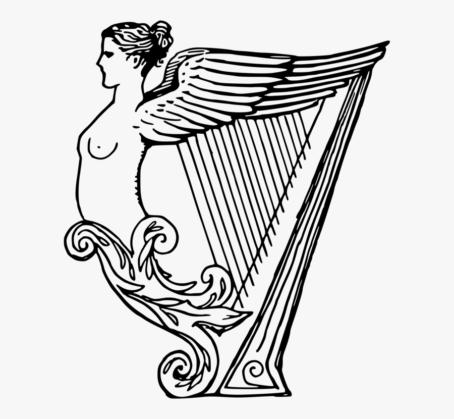 Celtic Harp Drawing Musical Instruments Line Art Cc0 - Drawing Of A Harp, Transparent Clipart