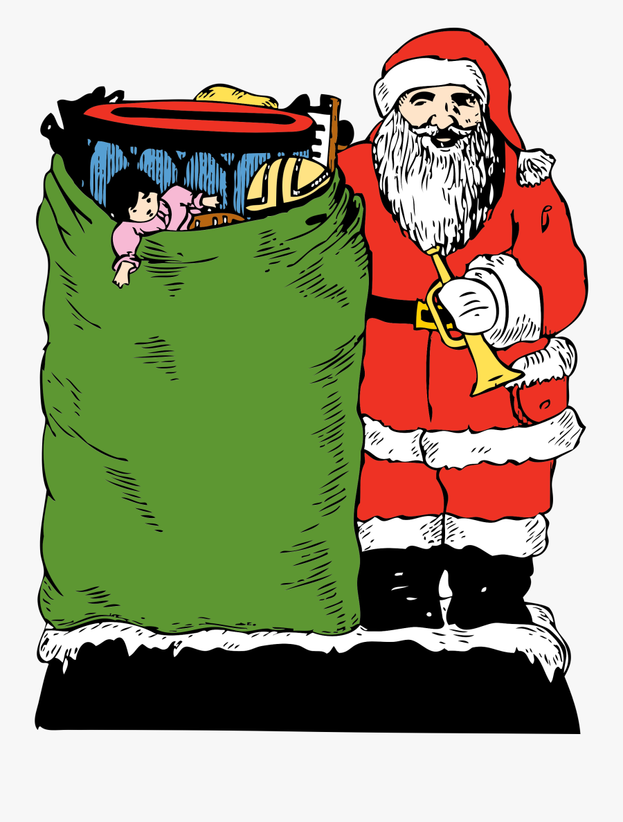 Christmas Vintage Santa With Toy Bag Card Clipart Santa - Santa Claus, Transparent Clipart