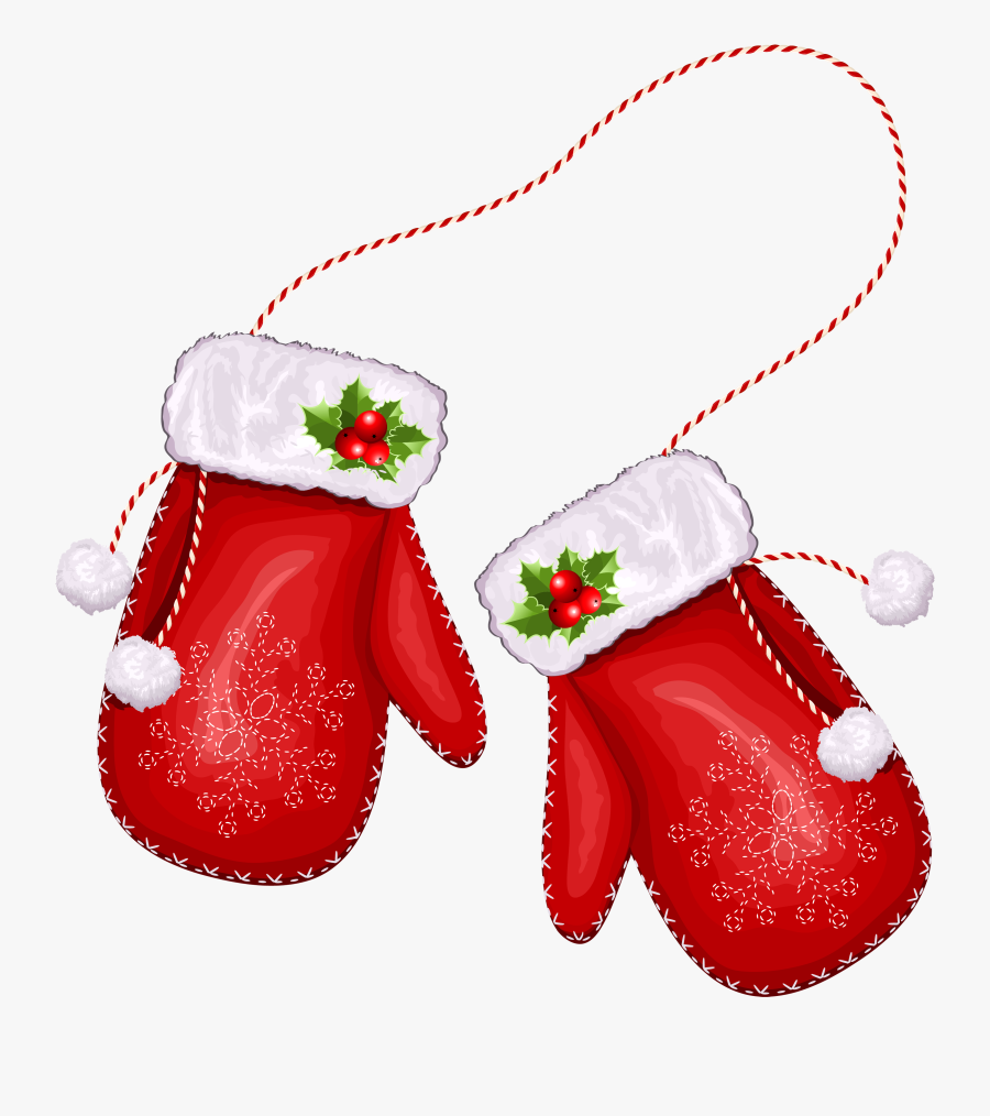 Large Transparent Christmas Santa Gloves Png Clipart - Christmas Mittens Clipart, Transparent Clipart