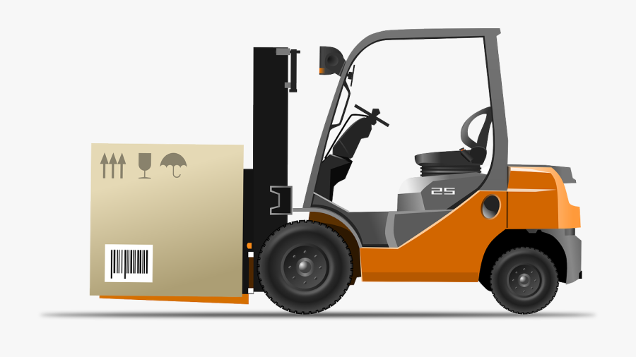 Free Orange Forklift Loader With Box - Forklift Side View Png, Transparent Clipart