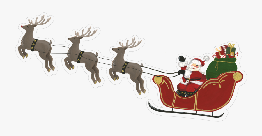 Santa Sleigh With Reindeer Print & Cut File - Santa Reindeers Flying, Transparent Clipart