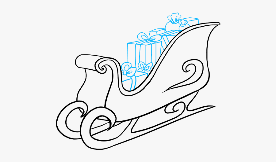 How To Draw Santa’s Sleigh - Line Art, Transparent Clipart