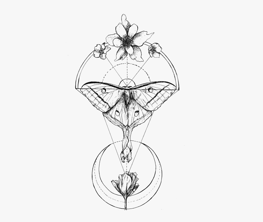 Butterfly Tattoo Moth Geometry Luna Retro Drawing Clipart - Sacred Geometry Geometric Butterfly Tattoo, Transparent Clipart