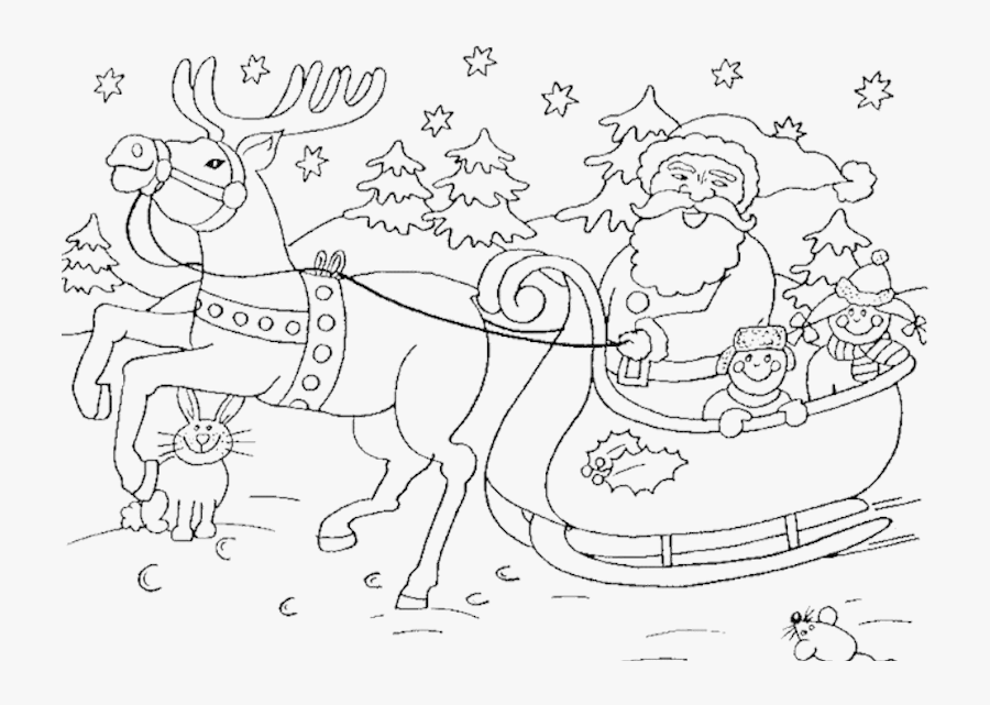 Transparent Santa Sleigh Clipart Black And White - Santa Sleigh Colouring Pages, Transparent Clipart