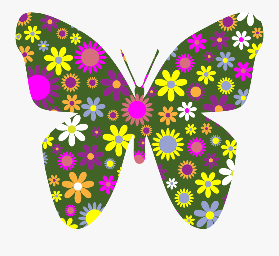 Retro Clipart Butterfly - Thumbs Up With Flowers, Transparent Clipart